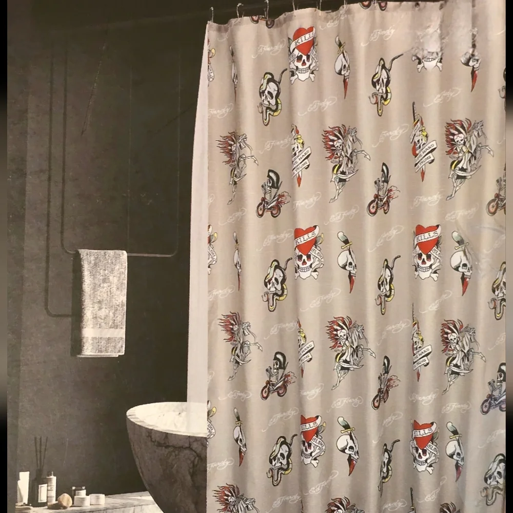 ❤️‍🔥 Ed Hardy Love Kills Slowly Shower Curtain Set 14 Pieces